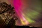 The Northern Lights shine bright in Whitefish, Montana, USA. Art Print